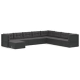 9 Piece Garden Lounge Set with Cushions Black Poly Rattan - Front View