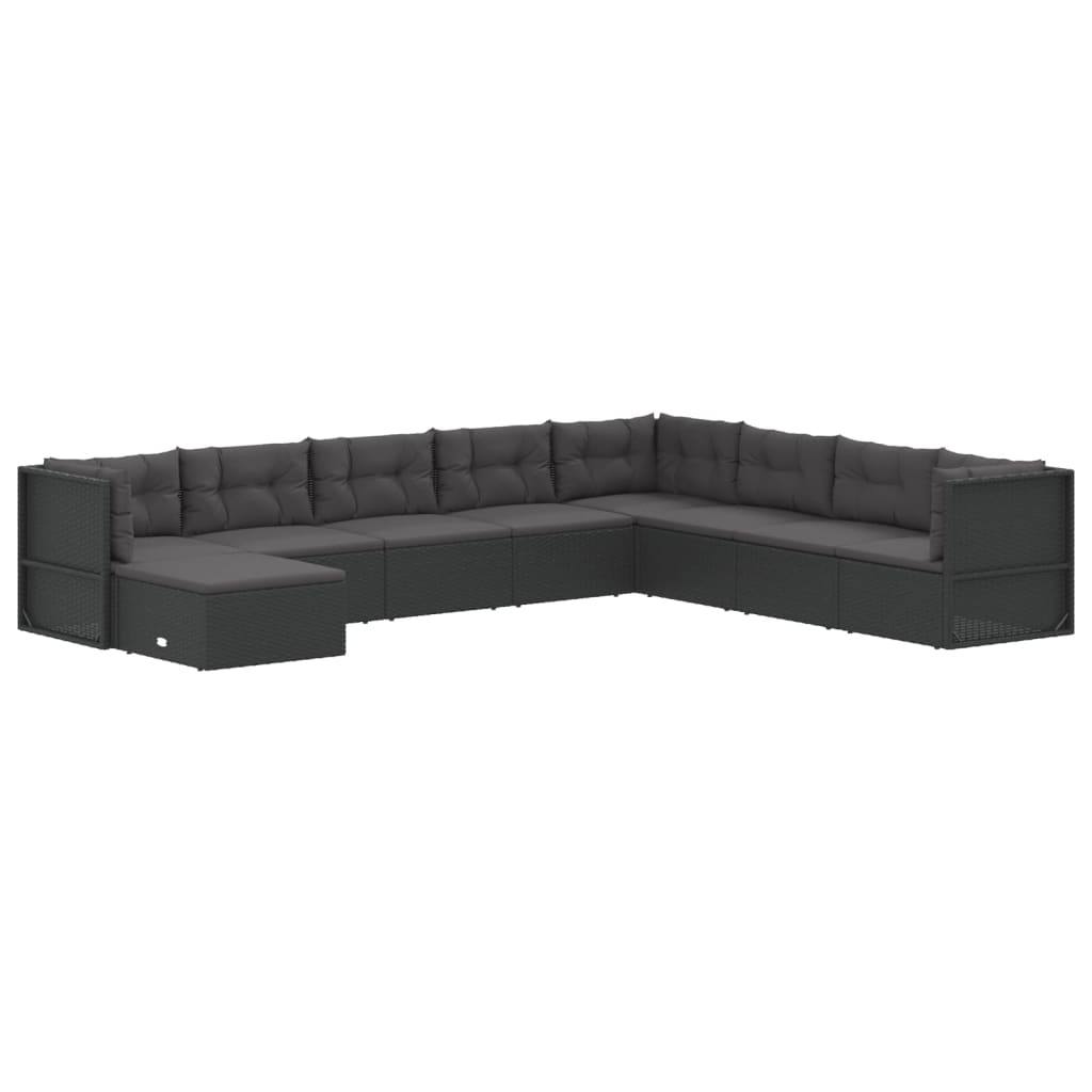 9 Piece Garden Lounge Set with Cushions Black Poly Rattan