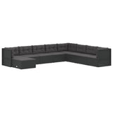 9 Piece Garden Lounge Set with Cushions Black Poly Rattan