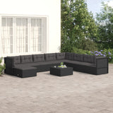 9 Piece Garden Lounge Set with Cushions Black Poly Rattan