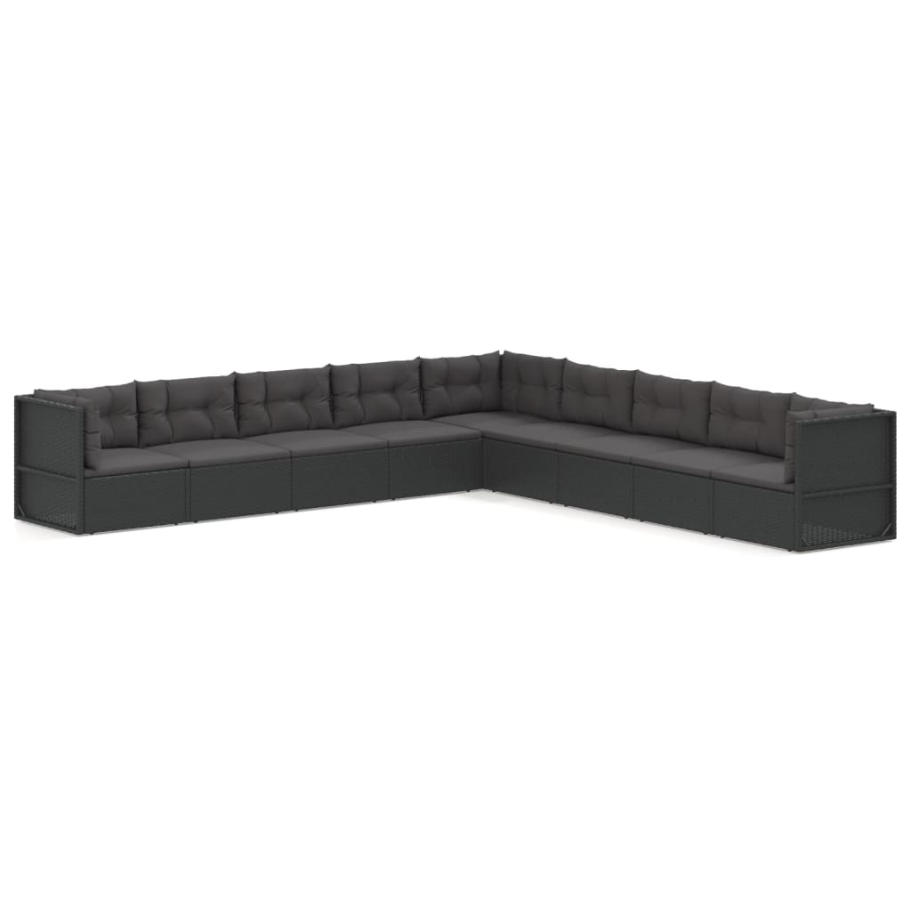 9 Piece Garden Lounge Set with Cushions Black Poly Rattan