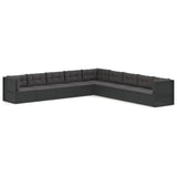 9 Piece Garden Lounge Set with Cushions Black Poly Rattan - Front View
