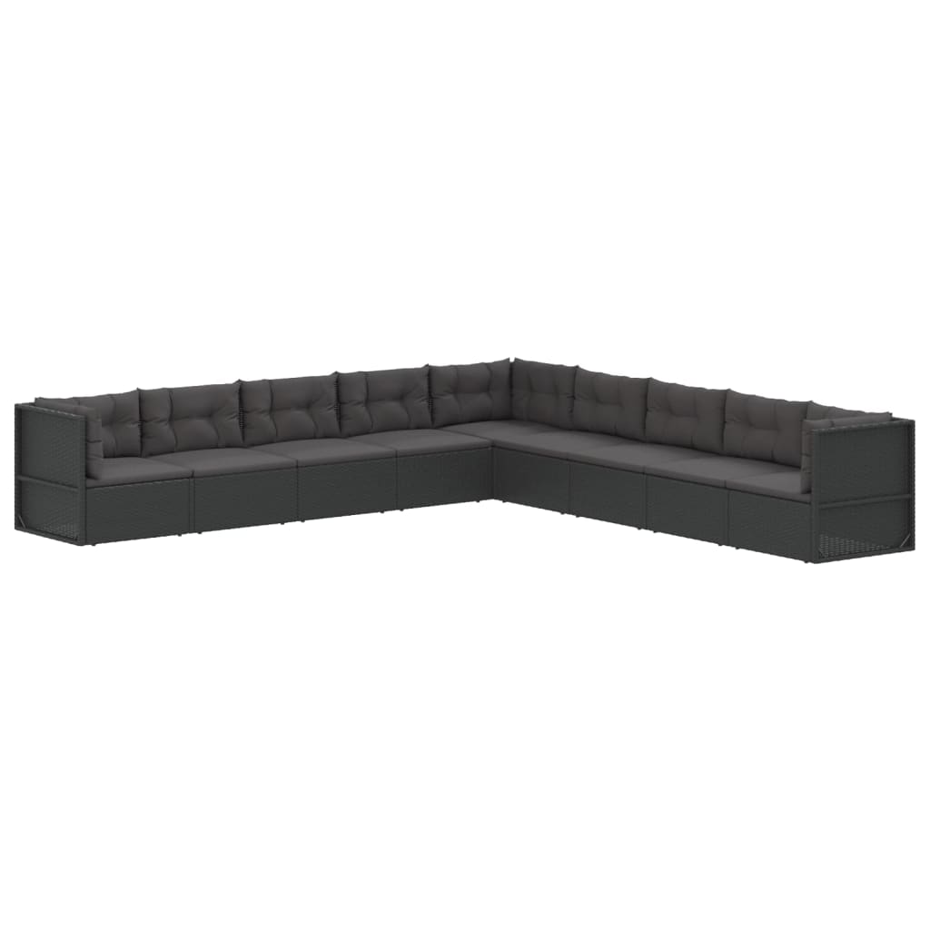 9 Piece Garden Lounge Set with Cushions Black Poly Rattan