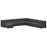 10 Piece Garden Lounge Set with Cushions Black Poly Rattan