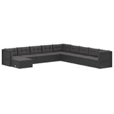 10 Piece Garden Lounge Set with Cushions Black Poly Rattan - Side View