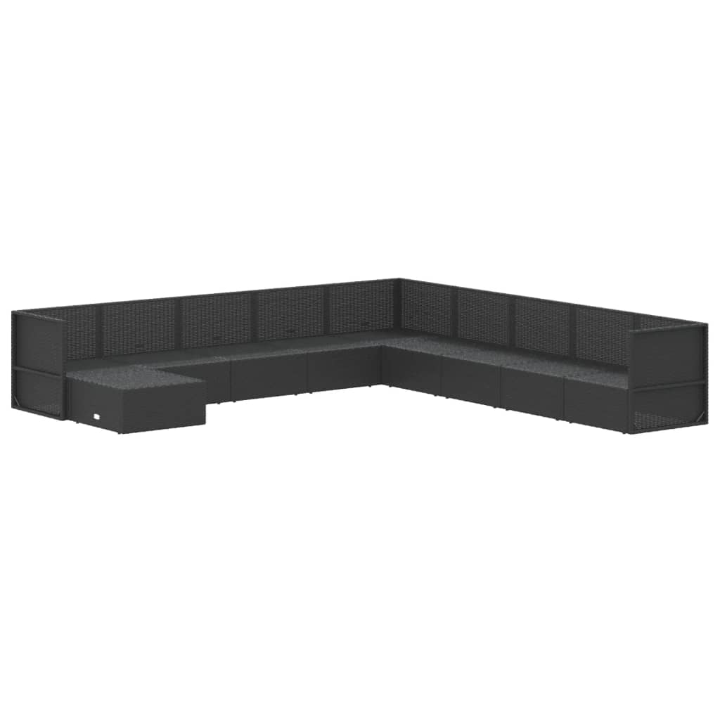 10 Piece Garden Lounge Set with Cushions Black Poly Rattan