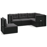 5 Piece Garden Lounge Set with Cushions Black Poly Rattan - Front View