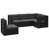 5 Piece Garden Lounge Set with Cushions Black Poly Rattan - Side View