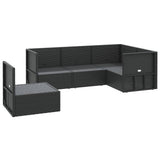 5 Piece Garden Lounge Set with Cushions Black Poly Rattan
