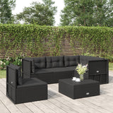 5 Piece Garden Lounge Set with Cushions Black Poly Rattan