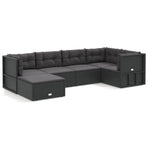 6 Piece Garden Lounge Set with Cushions Black Poly Rattan