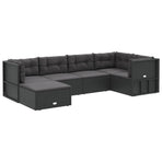 6 Piece Garden Lounge Set with Cushions Black Poly Rattan
