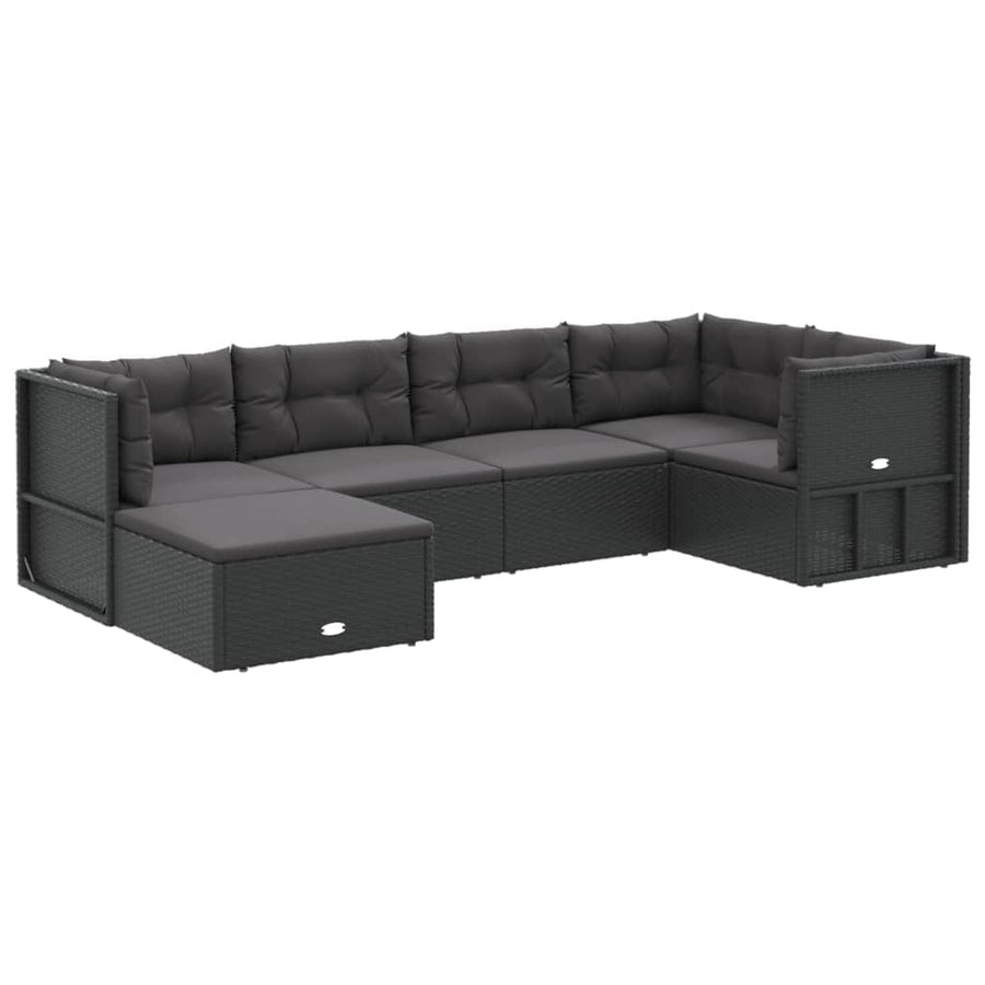 6 Piece Garden Lounge Set with Cushions Black Poly Rattan
