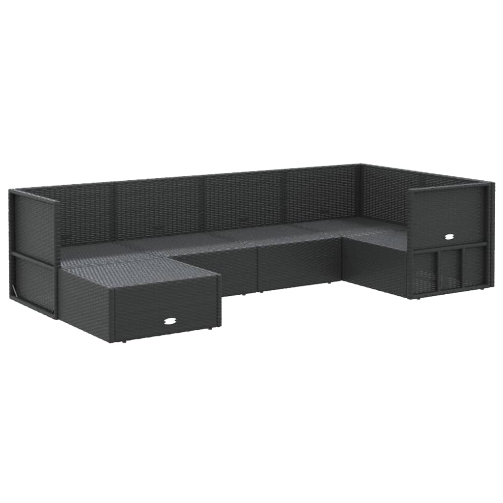 6 Piece Garden Lounge Set with Cushions Black Poly Rattan