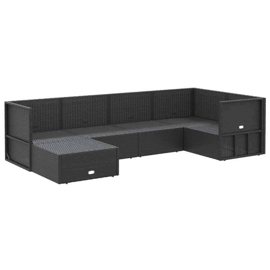 6 Piece Garden Lounge Set with Cushions Black Poly Rattan