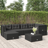 6 Piece Garden Lounge Set with Cushions Black Poly Rattan