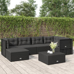 6 Piece Garden Lounge Set with Cushions Black Poly Rattan