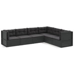 6 Piece Garden Lounge Set with Cushions Black Poly Rattan