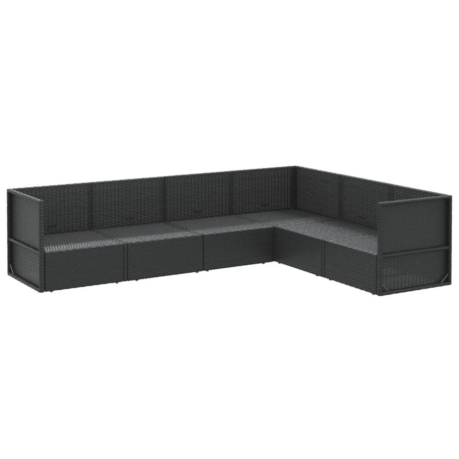 6 Piece Garden Lounge Set with Cushions Black Poly Rattan