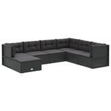7 Piece Garden Lounge Set with Cushions Black Poly Rattan - Side View