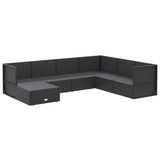 7 Piece Garden Lounge Set with Cushions Black Poly Rattan
