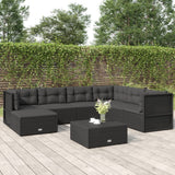 7 Piece Garden Lounge Set with Cushions Black Poly Rattan