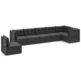 7 Piece Garden Lounge Set with Cushions Black Poly Rattan
