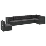 7 Piece Garden Lounge Set with Cushions Black Poly Rattan