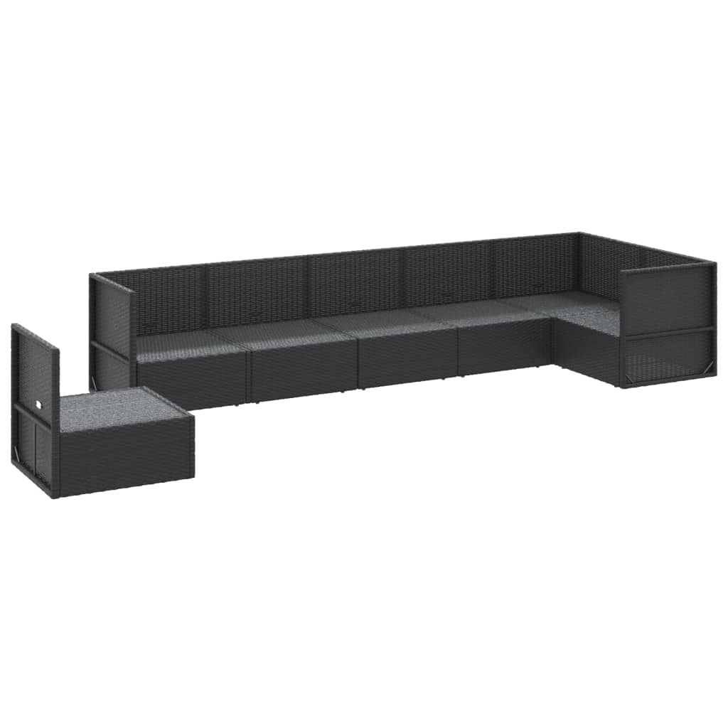7 Piece Garden Lounge Set with Cushions Black Poly Rattan