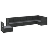 7 Piece Garden Lounge Set with Cushions Black Poly Rattan