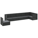 7 Piece Garden Lounge Set with Cushions Black Poly Rattan