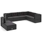 8 Piece Garden Lounge Set with Cushions Black Poly Rattan - Front View