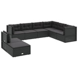 8 Piece Garden Lounge Set with Cushions Black Poly Rattan