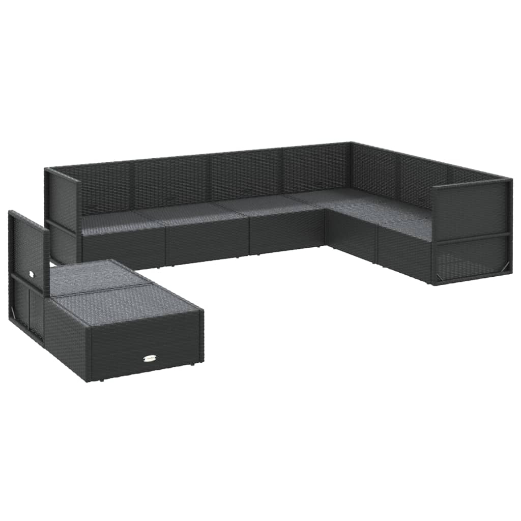 8 Piece Garden Lounge Set with Cushions Black Poly Rattan