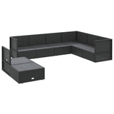 8 Piece Garden Lounge Set with Cushions Black Poly Rattan
