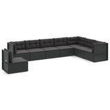 8 Piece Garden Lounge Set with Cushions Black Poly Rattan