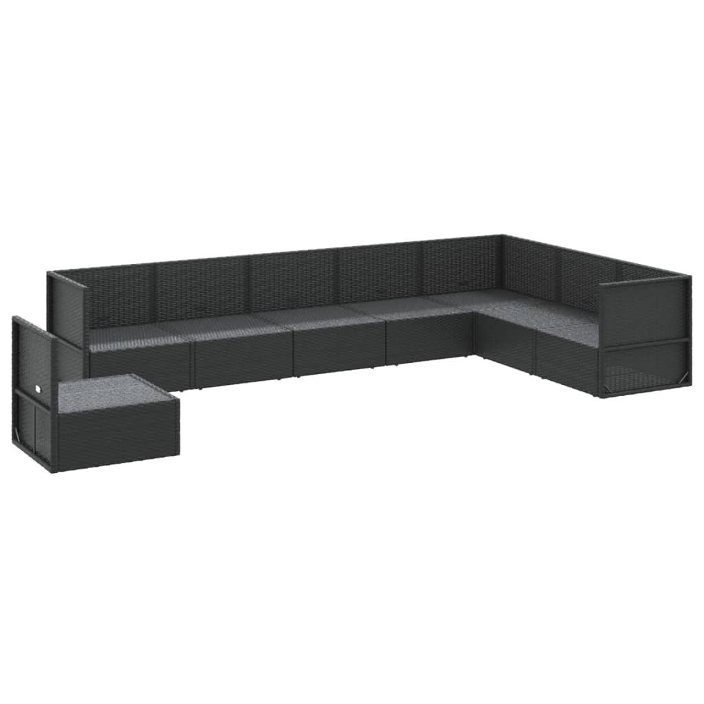 8 Piece Garden Lounge Set with Cushions Black Poly Rattan