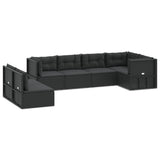 7 Piece Garden Lounge Set with Cushions Black Poly Rattan