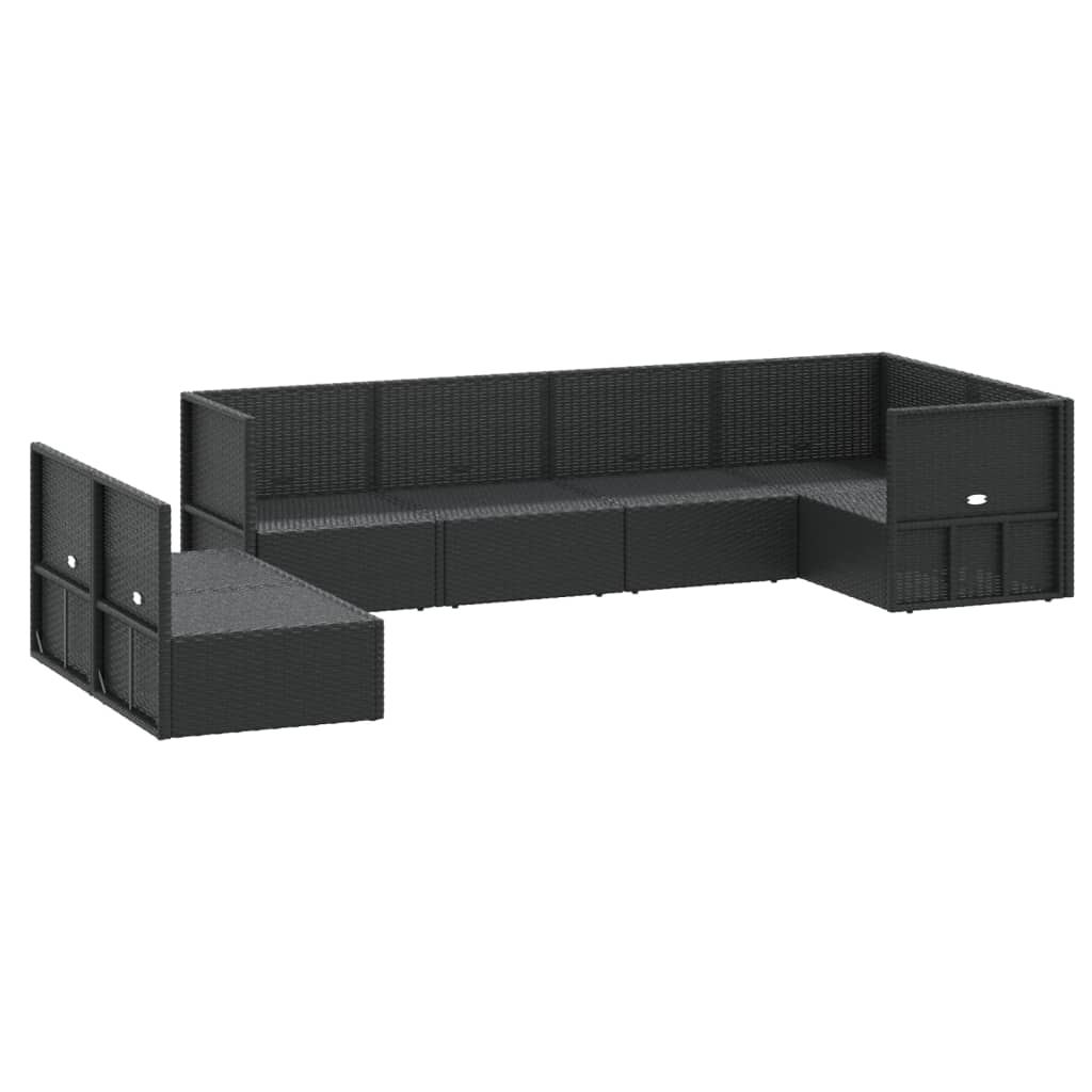 7 Piece Garden Lounge Set with Cushions Black Poly Rattan