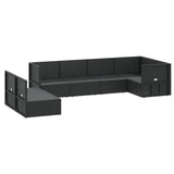 7 Piece Garden Lounge Set with Cushions Black Poly Rattan - Top-Down View