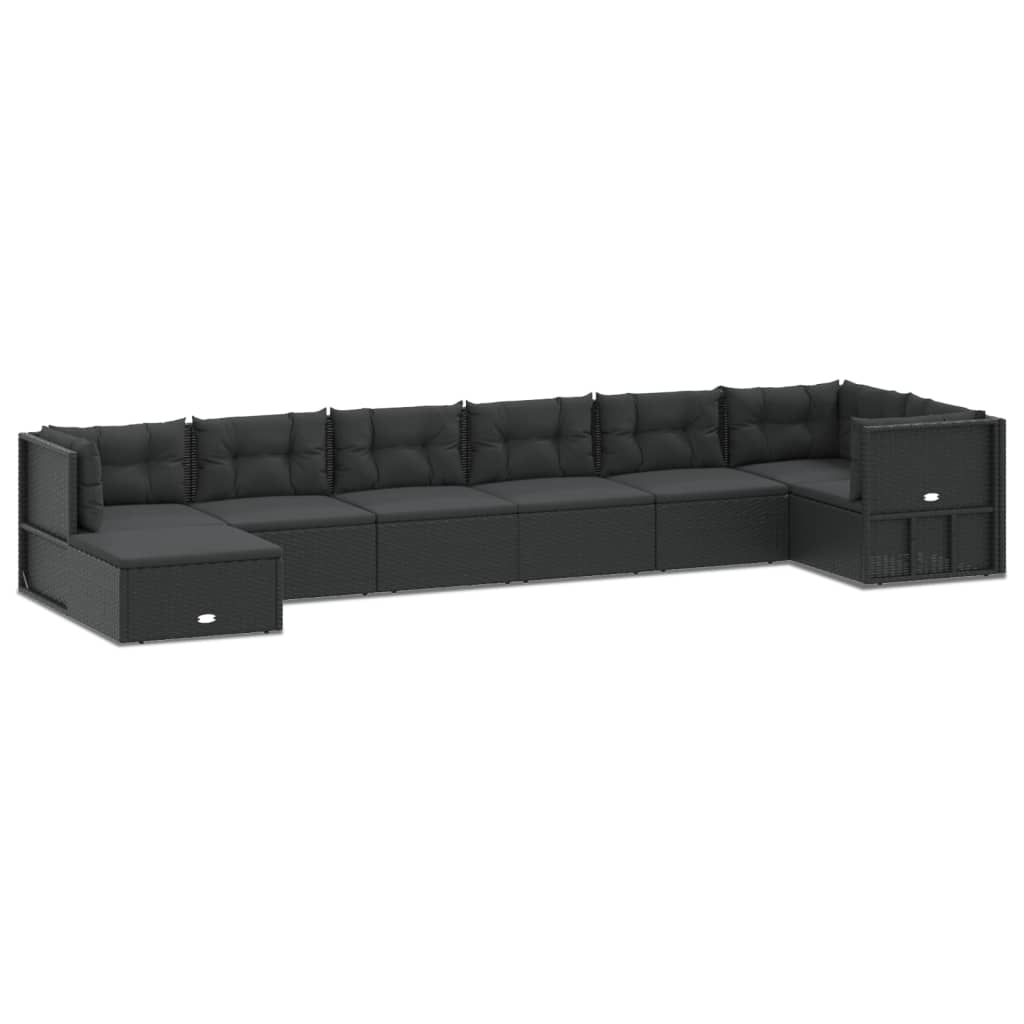 8 Piece Garden Lounge Set with Cushions Black Poly Rattan
