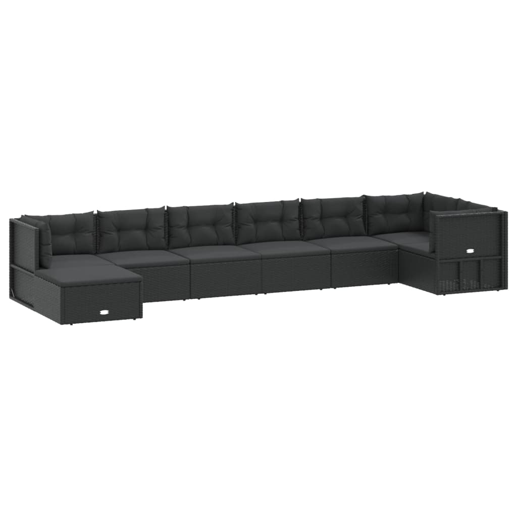 8 Piece Garden Lounge Set with Cushions Black Poly Rattan