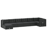 8 Piece Garden Lounge Set with Cushions Black Poly Rattan - Side View