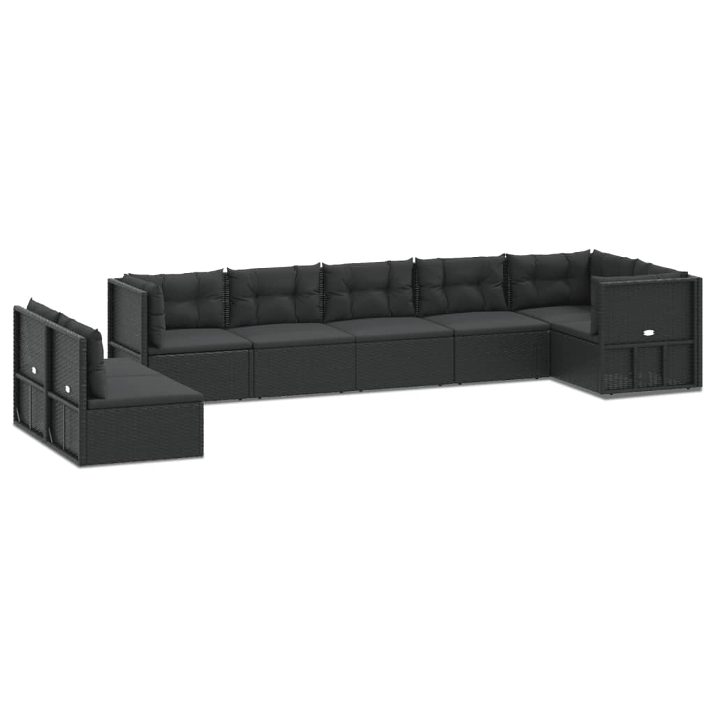 8 Piece Garden Lounge Set with Cushions Black Poly Rattan