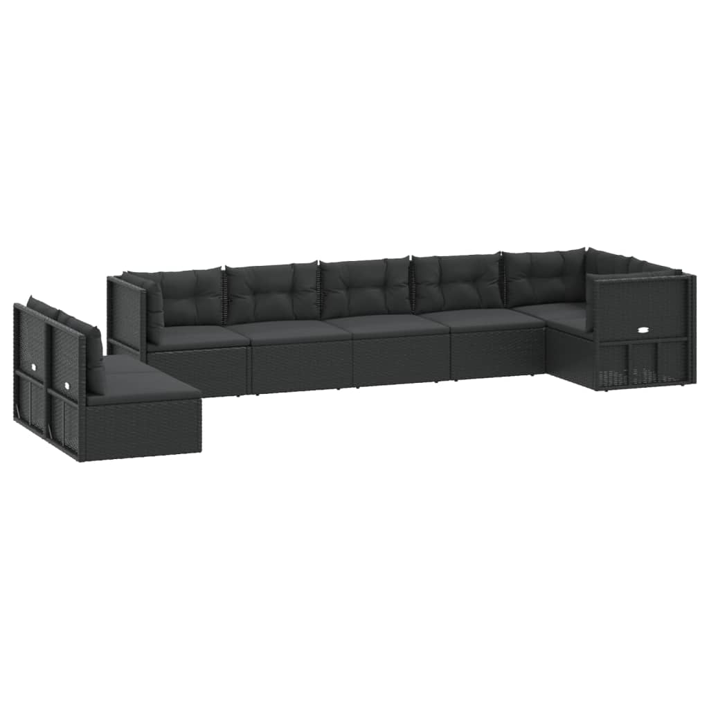 8 Piece Garden Lounge Set with Cushions Black Poly Rattan