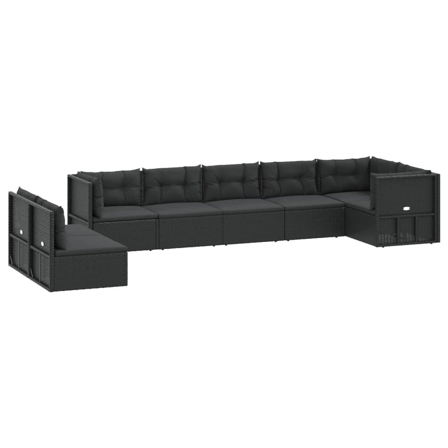 8 Piece Garden Lounge Set with Cushions Black Poly Rattan