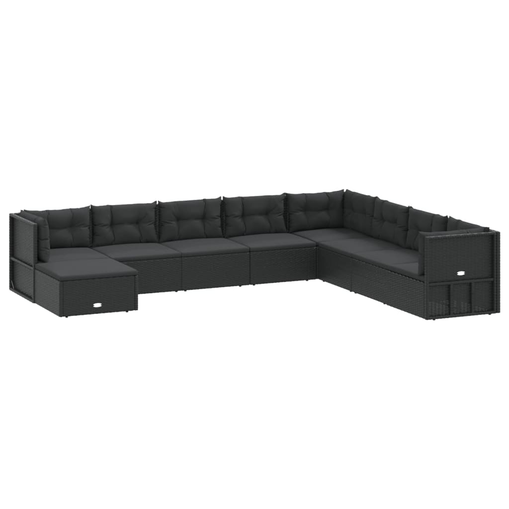 9 Piece Garden Lounge Set with Cushions Black Poly Rattan