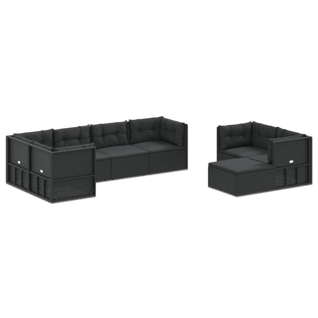 8 Piece Garden Lounge Set with Cushions Black Poly Rattan