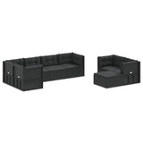8 Piece Garden Lounge Set with Cushions Black Poly Rattan - Front View