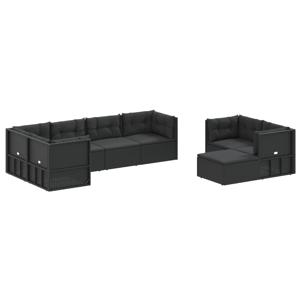 8 Piece Garden Lounge Set with Cushions Black Poly Rattan